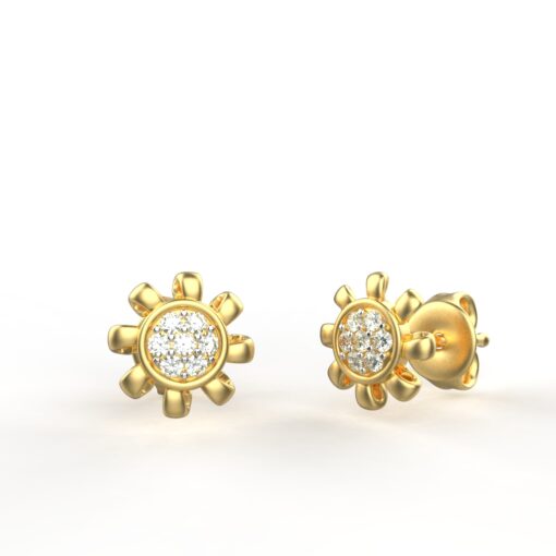 18K Gold Sunflower Diamond Stud Earrings