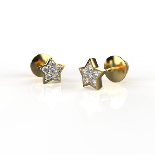 18K Gold Star Diamond Studs Earrings