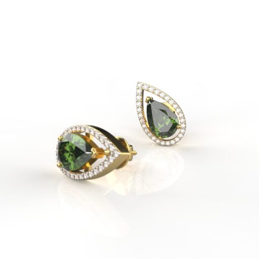 18k Gold 1.30 Carat Each Emerald Green Moissanite Studs Earring