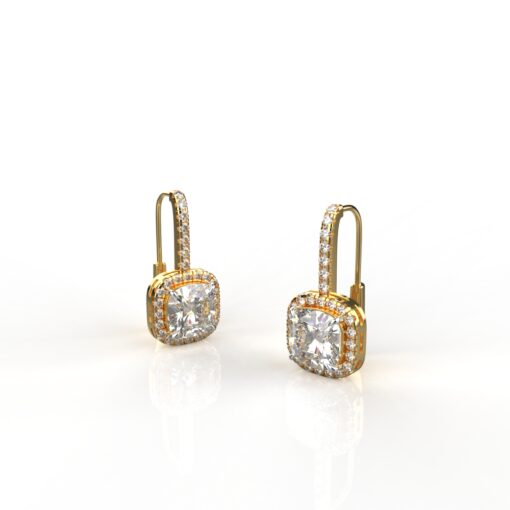 18K Gold 2 Carat Each Halo Moissanite Dangle Earrings