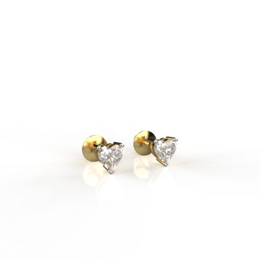 18K Gold 40 Cents Each Heart Solitaire Stud Earrings