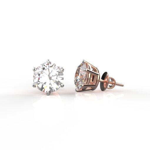 2 Carat Each Rose Gold Solitaire Earrings