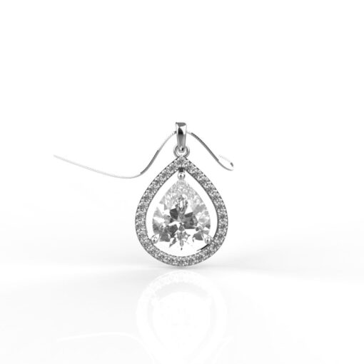 Pear Solitaire Halo Pendant