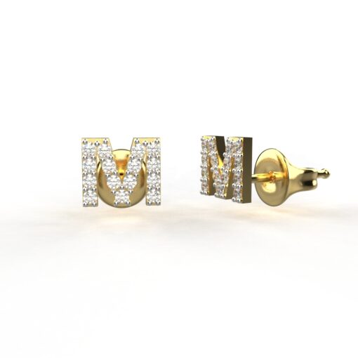 M Letter Diamond Studs Earrings