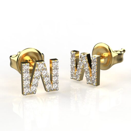 W Letter Diamond Studs Earrings