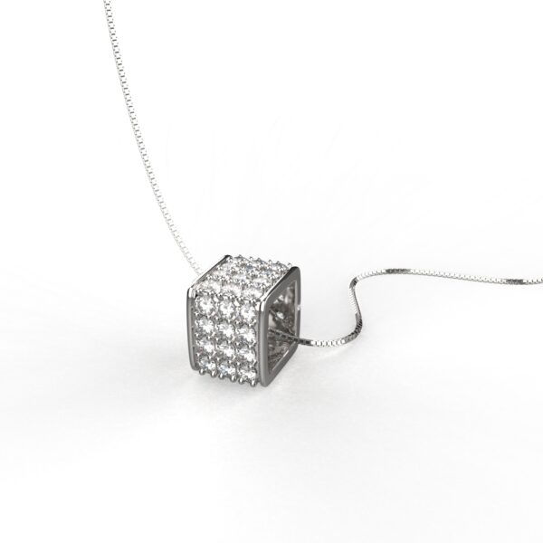 Avarta Jewellery Sterling Silver Diamond Square Pendant With Chain For Girls & Women